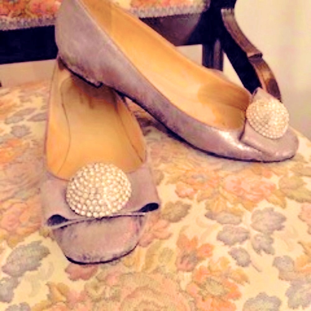 Kate Spade 'Silver Foil Flats w/rhinestone bow in center'